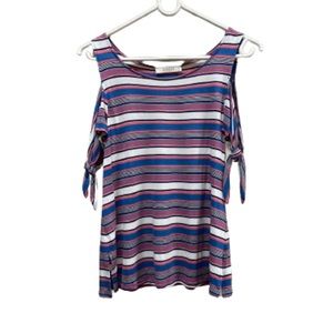 OASIS Cold shoulder top with ties striped